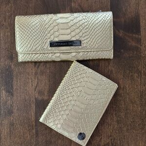 Gold Faux Snake Skin Wallet and Passport Holder